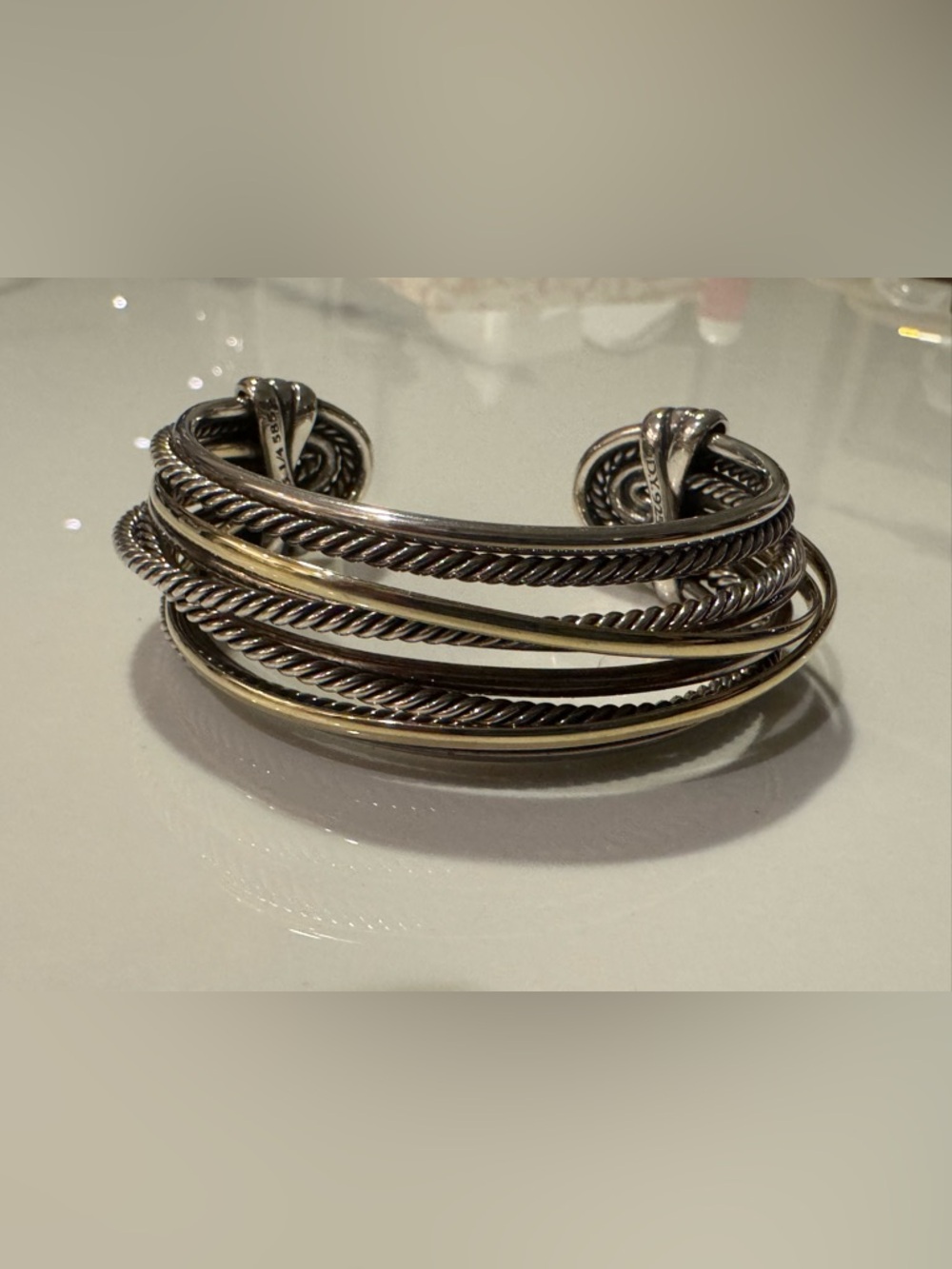 David Yurman Two-Tone Cable Cuff Bracelet - Silver & Gold